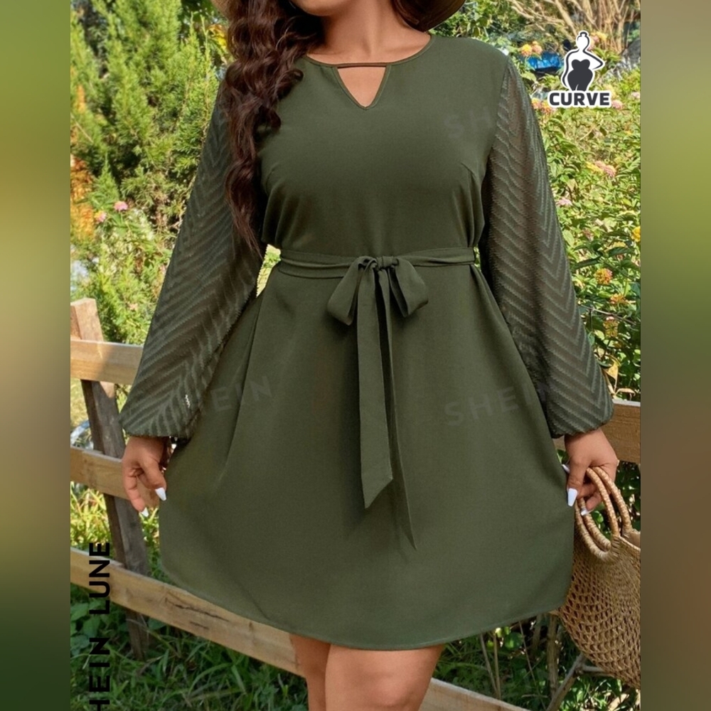 NWT SHEIN Curve Army Green Long Sleeve Dress